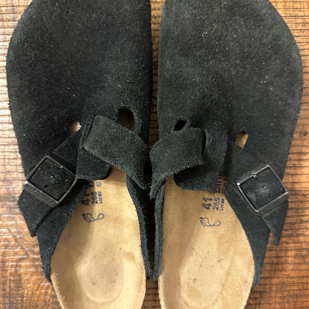 Birkenstock Black Boston Suede Slip-On Clogs Size 41